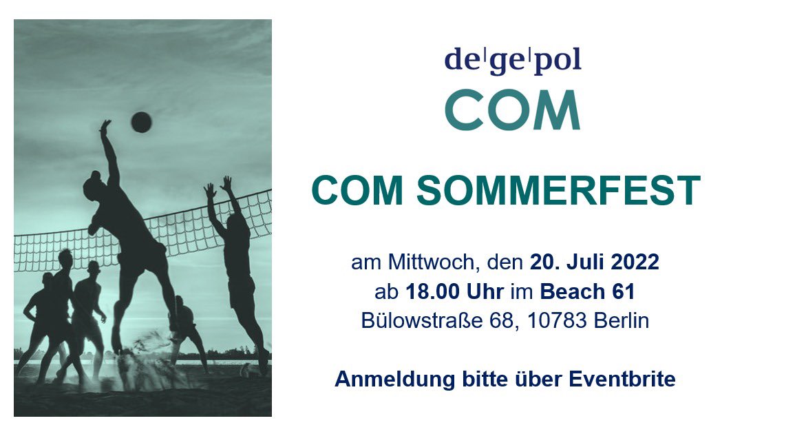 Am 20. Juli schon was vor? Nein? Dann komm vorbei beim COM Sommerfest im Beach61! Für 8 Euro Unkostenbeitrag könnt ihr am traditionellen Volleyball Turnier teilnehmen und bekommt noch ein Begrüßungsgetränk dazu.  Anmelden könnt ihr euch hier 👉🏻 bit.ly/3uc1kEO