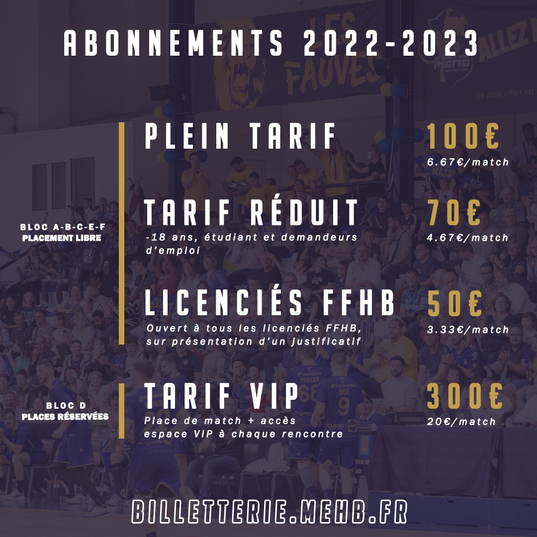 REJOINS LA MEUTE ! 🔥

🚀 Pour ses abonnements, le Massy Essonne Handball fait le choix de la simplicité et de la transparence pour permettre à chacun d'accéder à l'abonnement facilement. 

📱 Retrouvez toutes les infos sur notre site internet : mehb.fr/abonnements-22…