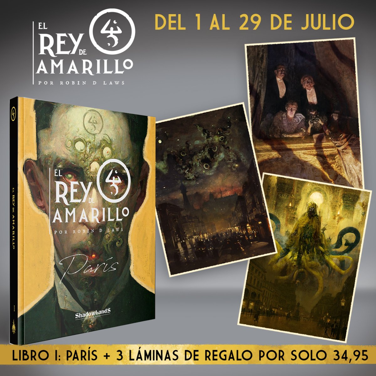 Shadowlandsed's tweet image. 🟡 TENEMOS #SORTEO 🟡

El viernes, 1 de julio, empieza la #preventa del primer tomo de #ElReyDeAmarillo, que nos lleva al París de la Belle Epoque y a las obras de Robert W. Chambers. Con el novedoso sistema #GUMSHOEQuickshock.

¿Lo quieres? Haz RT y sigue leyendo... ⤵️