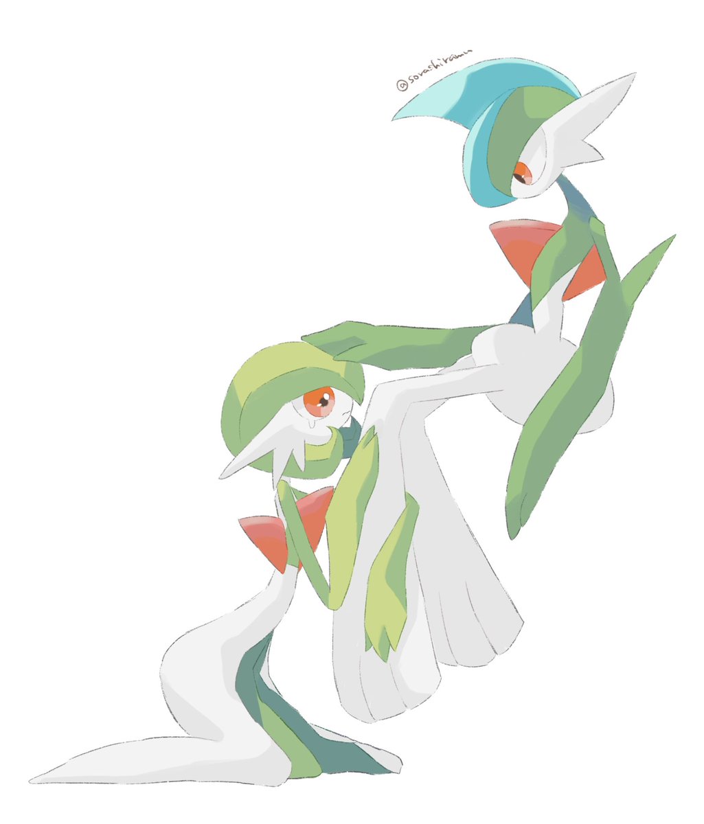 gardevoir pokemon (creature) white background twitter username simple background blue hair colored skin closed mouth  illustration images