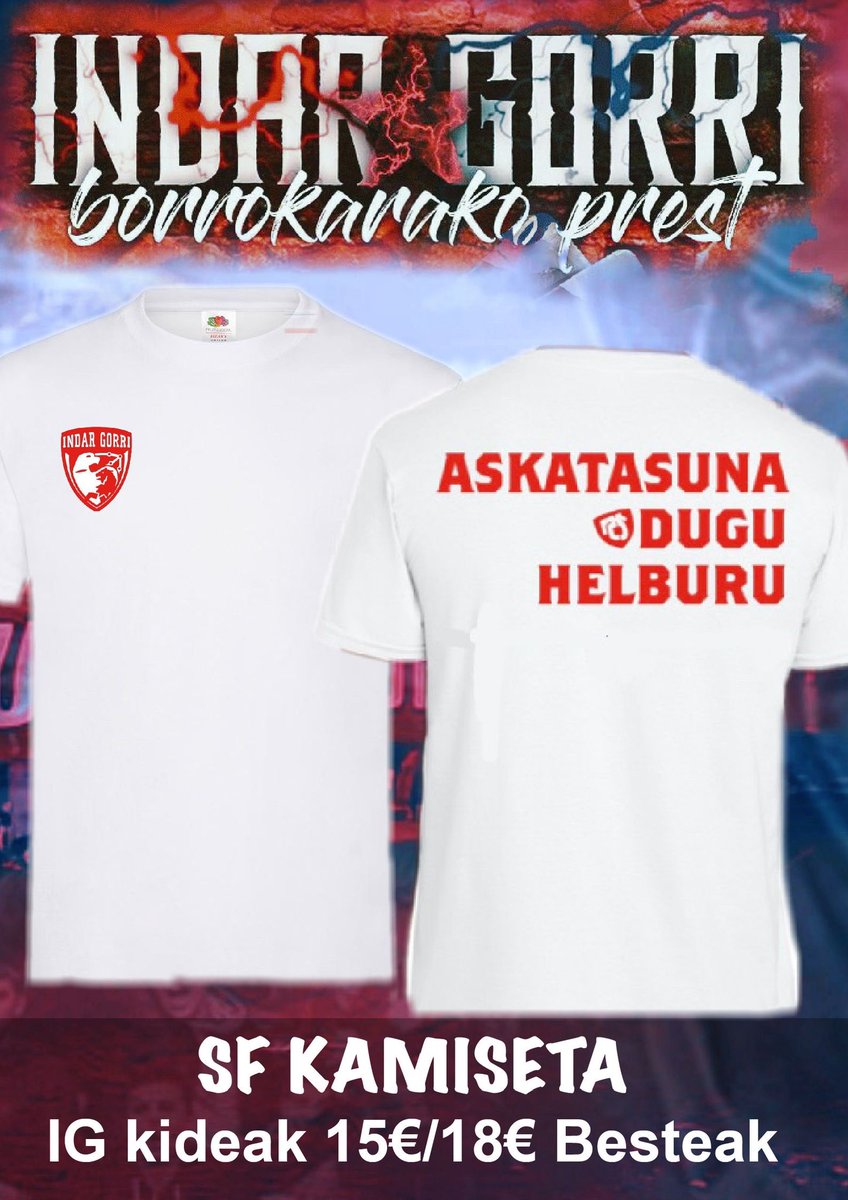 igmateriala's tweet photo. ๐๐๐SAN FERMIN KAMISETA SALGAI ๐๐๐
Disponible en talla L solamente / L nehurrian bakarrik eskuragarri.
#IGmateriala #IndarGorri https://t.co/6y4EqpJGPV