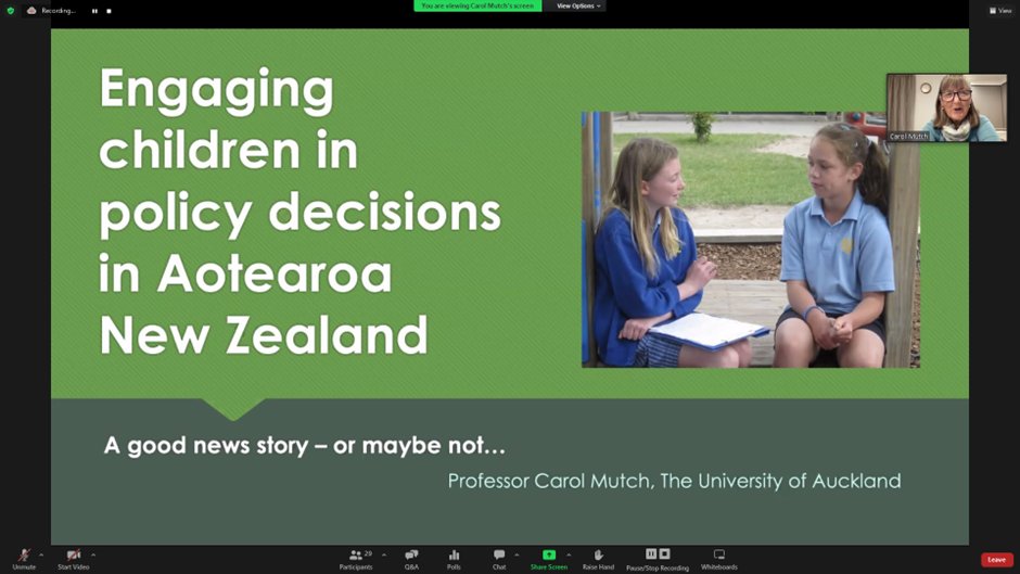 sujas15's tweet photo. Carol Mutch Professor of Critical Studies in Education in the Faculty of Education and Social Work @AucklandUni
Excellent presentation at the #COVISION Webinar What #Children and young people want #children #VOICE #Rights #particiaption @UCD_Research @OCO_ireland @SF_DCYF https://t.co/RIsGSq31rx