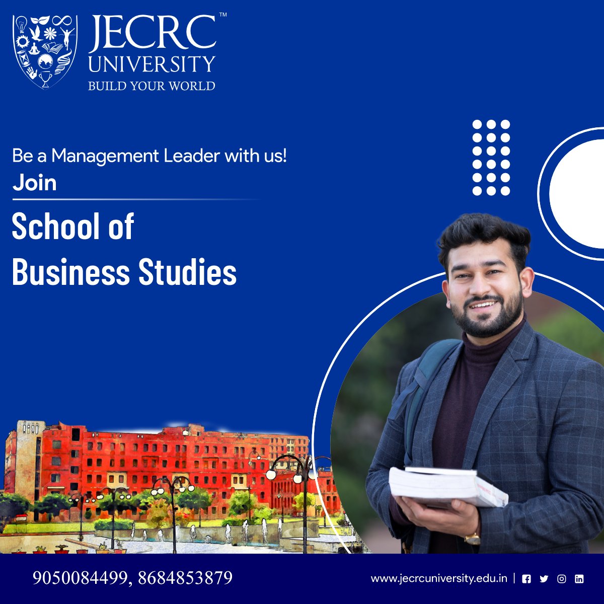 JecrcU's tweet photo. JECRC University (JU), Jaipur Admission 2022-23 Open
Apply Now: https://t.co/5uDZ0WIeDm
SCHOOL OF BUSINESS STUDIES
Mobile No.: +91-9050084499, +91-8684853879
Website- https://t.co/fOup0Excou
#SchoolOfLaw #law #admissionsopen2022_23 #jecrcuniversity #jecrc #university #college https://t.co/KMEXRKNUH7