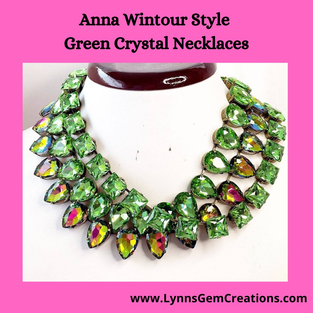 All the greens! 🥰 ⁠ bit.ly/3OaVdZy ⁠ #crystalnecklace #giftforher #birthdaygift #layeringnecklaces #statementnecklace #annawintour #georgiancollet #georgiannecklaces #vintagestyle #victoriannecklaces #boldjewellery #makeastatemen