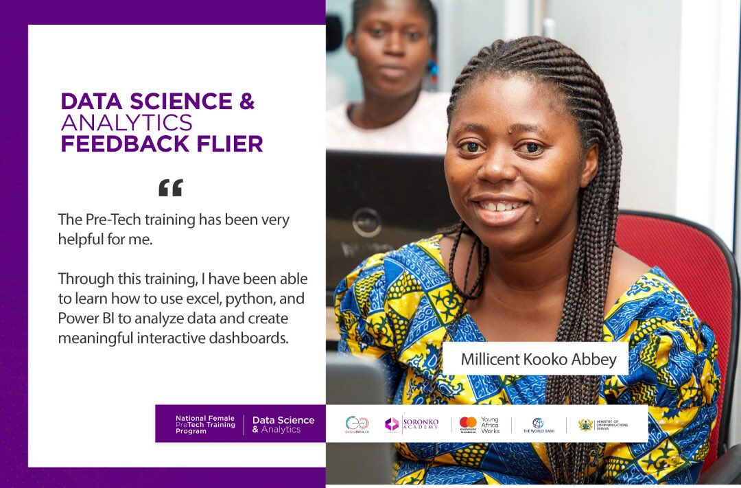 GhanaTechLab's tweet photo. Here is a feedback from Millicent Kooko Abbey, a Data Science and Analytics trainee at Ghana tech Lab main.
#Nationalpretechtraining
#GTLImpact
#GhanaLadiesintech
#DataScience
#Bridgethegap https://t.co/IwwlpnvhDj