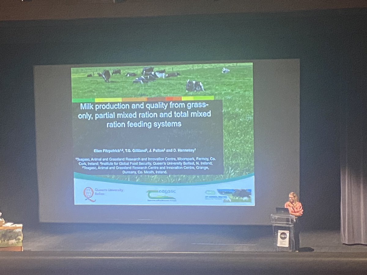 <a href="/EllenFi48209583/">Ellen Fitzpatrick</a> from Teagasc Moorepark informing the EGF conference on her trial work on comparing milk production across three different strategies of feeding systems.