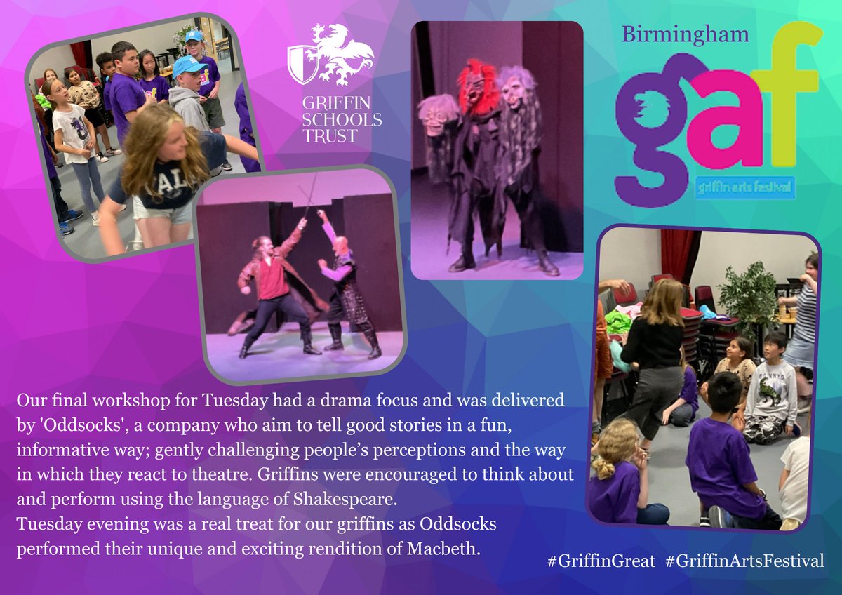 Our Birmingham GAF residential is up and running, with an action packed day on Tuesday involving drama, dance and art workshops at NCS. #GriffinArtsFestival #GriffinGreat <a href="/GriffinArtsFest/">Griffin Arts Festival</a>