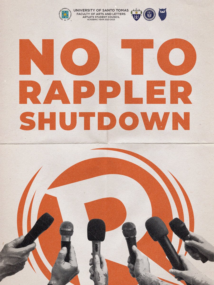 ust_absc's tweet photo. The UST Artlets Student Council (ABSC), together with the Board of Majors, firmly denounce the decision of the Securities and Exchange Commission to shut down Rappler. We stand with Rappler as they hold the line in pursuit of truthful journalism. 

#AbanteAB
#DefendPressFreedom https://t.co/tofFXvq36n