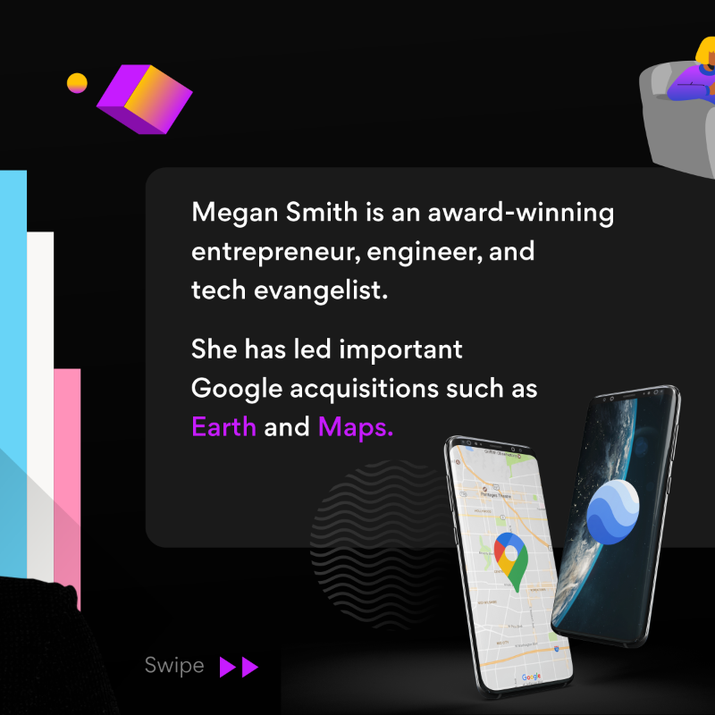 turingcom's tweet photo. Meet this weekโs #LGBTQ+ icon in STEM โ @smithmegan ๐
Megan served under President Obama as the CTO of the United States ๐
An entrepreneur & former VP at @Google, she is an inspiration to everyone in tech ๐
Swipe โ๏ธ to know more about her!
#PrideAtTuring #PrideMonth