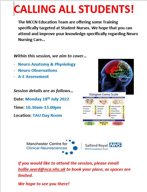 We are putting on a training session for Student Nurses 
<a href="/SalfordCO_NHS/">Salford Care Organisation</a> A relaxed environment where we can help you with Neuro-knowledge 👩‍⚕️👨‍⚕️

Please RT <a href="/SalfordUni/">University of Salford</a> <a href="/chscsalford/">salford.ac.uk/chsc</a> @sarahrat74 @MCCNatSRFT <a href="/NCAlliance_NHS/">Northern Care Alliance NHS Foundation Trust (NCA)</a> <a href="/NcaPef/">NCA PEF Team</a>
 #SRFT #SalfordStudentNurses #SalfordRoya