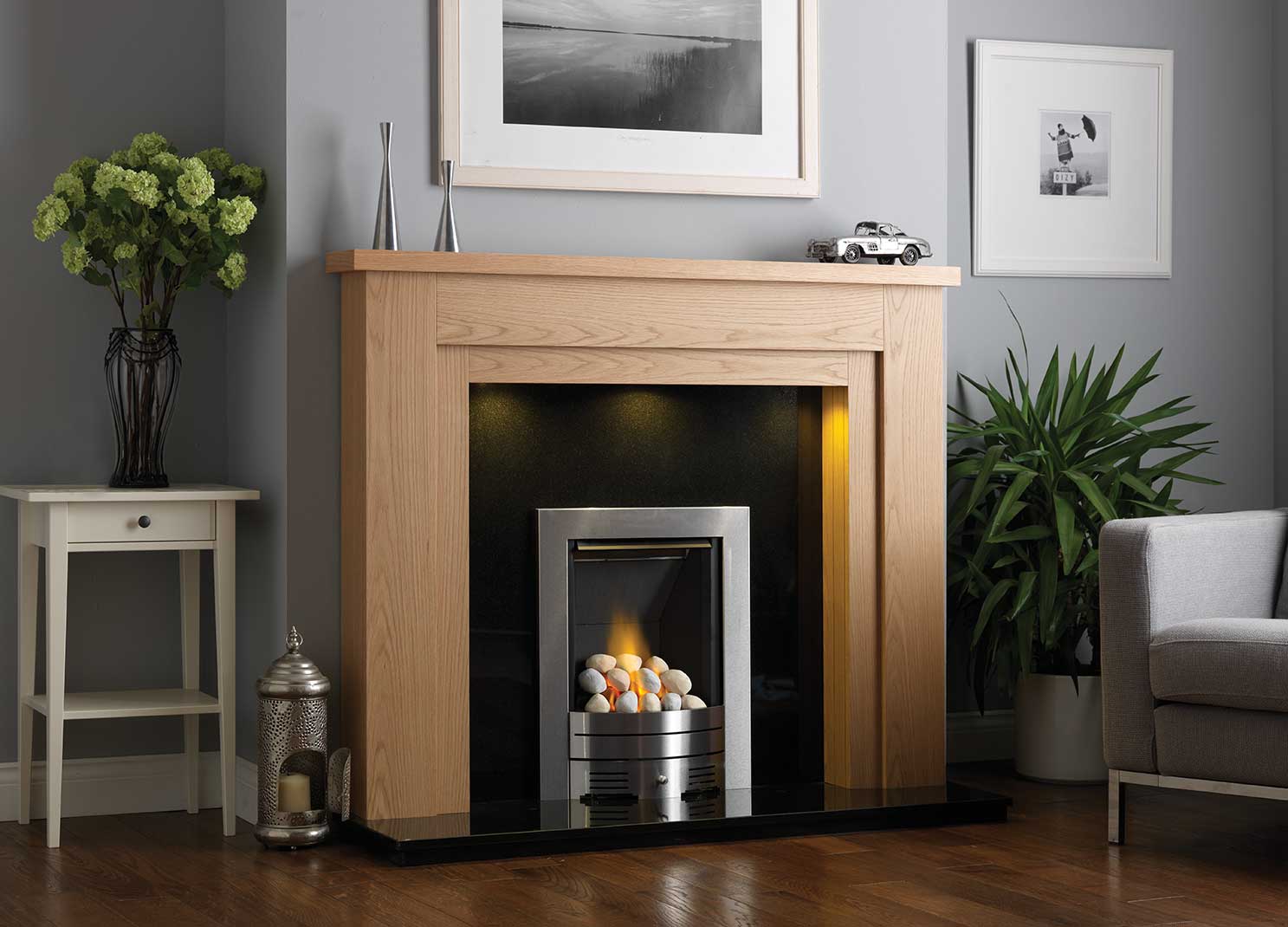 Be Modern Devonshire Electric Fireplace Suite in natural Oak finish