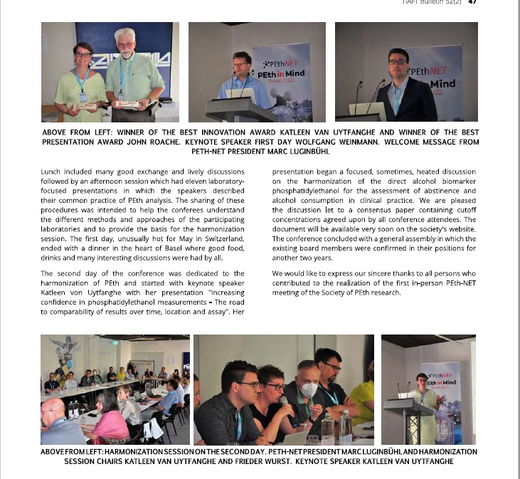 MJluginbuehl's tweet photo. The congress report for the 2022 PEth in Mind Meeting has just been released in the #TIAFT Bulletin.
#PEth #PEthNET #Phosphatidylethanol https://t.co/JFCDEoiwOt