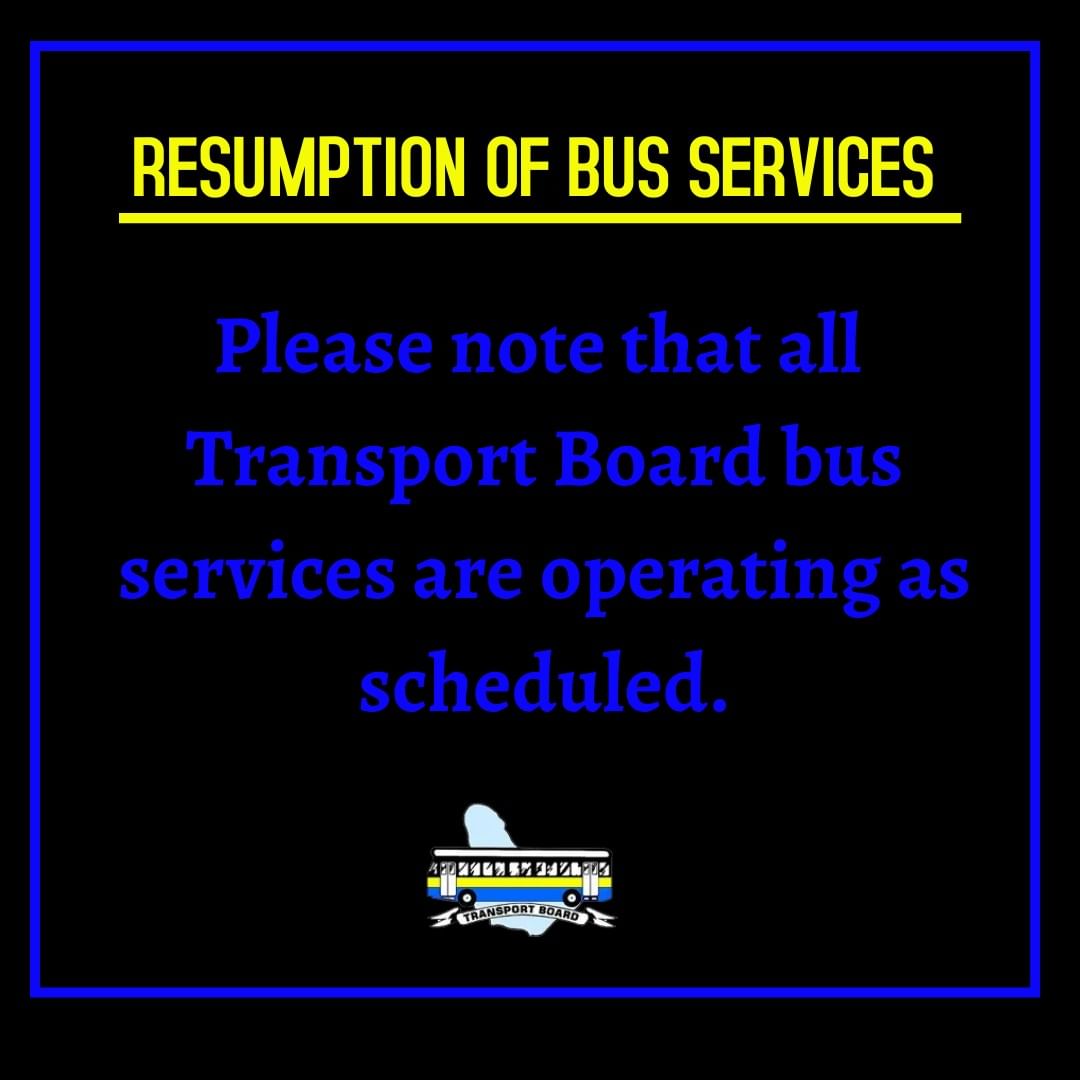 basbarbados's tweet photo. Public transportation has resumed its regular schedule. #beppa #basbarbados https://t.co/8tyVEzP4k2