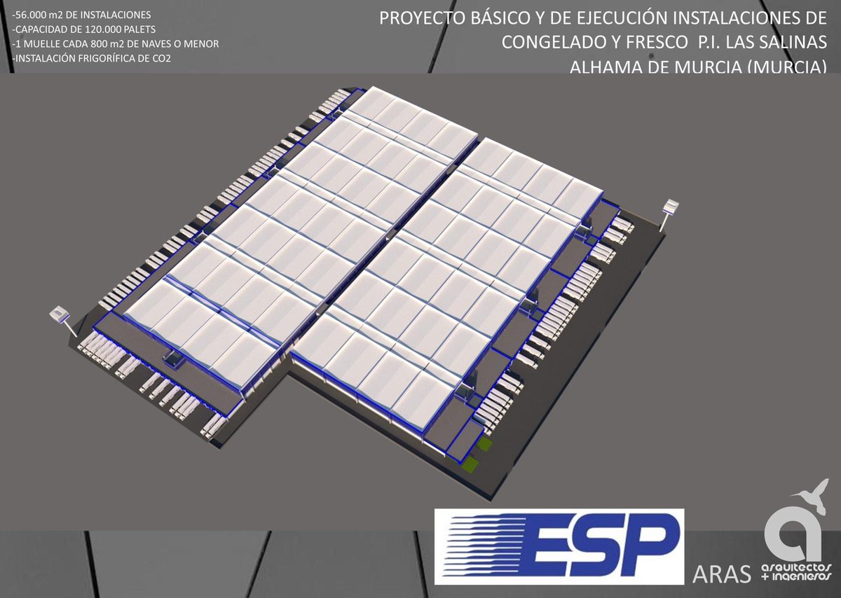 ESPSolutionsES's tweet photo. A finales de 2023 verá la luz, nuestro proyecto más deseado,ESP #Logistics #Fresh en #Alhama de Murcia. 56.000m2 de instalaciones, con capacidad 120.000 pallets y 120 muelles en 100.000 m2,  lo convertirán en uno de los centros logísticos de referencia.

#logística  #Murcia https://t.co/77AIqbS4cT