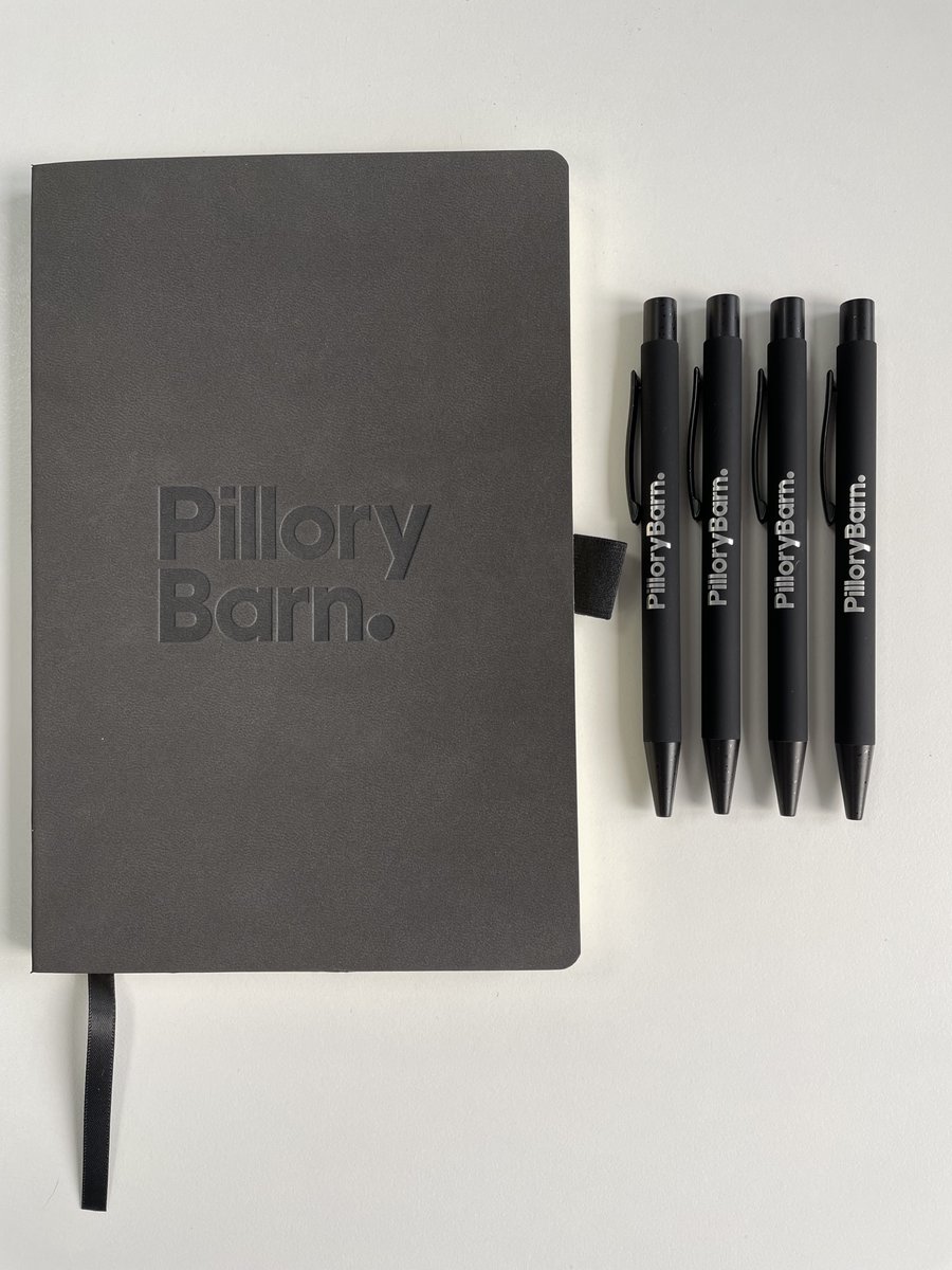 Constantly on the go and forgetting your to-do list?

Notebooks are perfect for just that! Stay organised and up-to-date with a notebook design of your choice! @pillory_barn have branded an A5 Flexi Cover Notebook with a matching pen, so they are on brand!