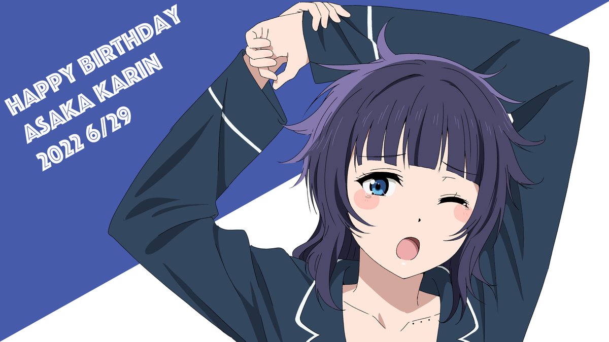 1girl birthday happy birthday one eye closed blue eyes solo bangs  illustration images