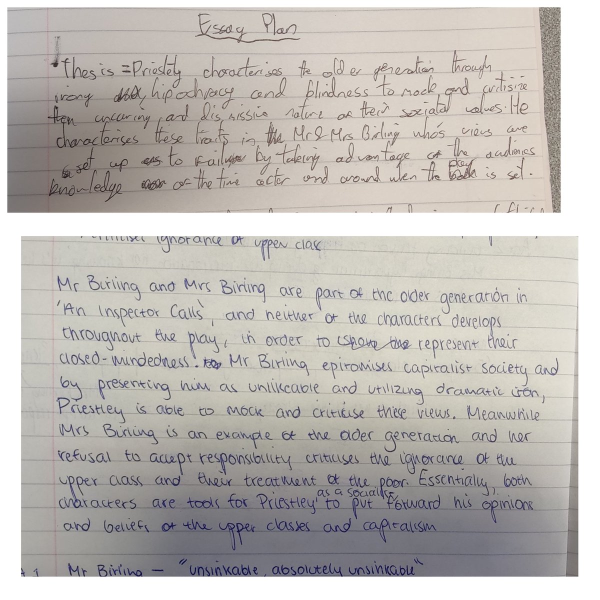 Some examples of AIC thesis statements shared in class today while working on planning essays with golden thread. Well done Charlie and Laura! <a href="/WalesEnglish/">WalesEnglish</a>