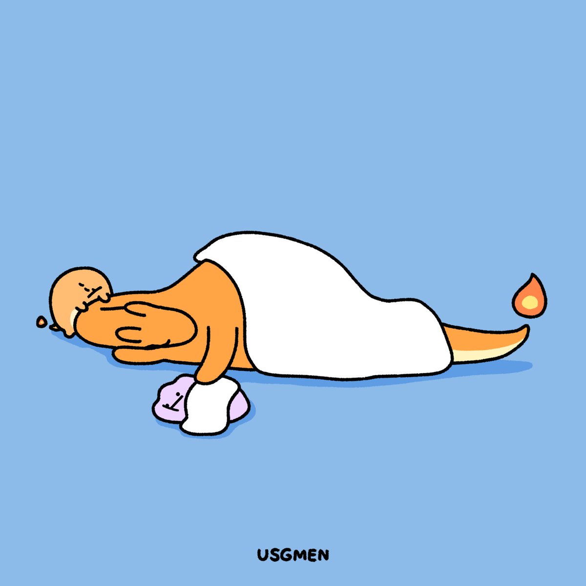 ヒトカゲ 「と思ったら寝かし付けられてたリザードン 」|USGMEN（うさぎメン）のイラスト