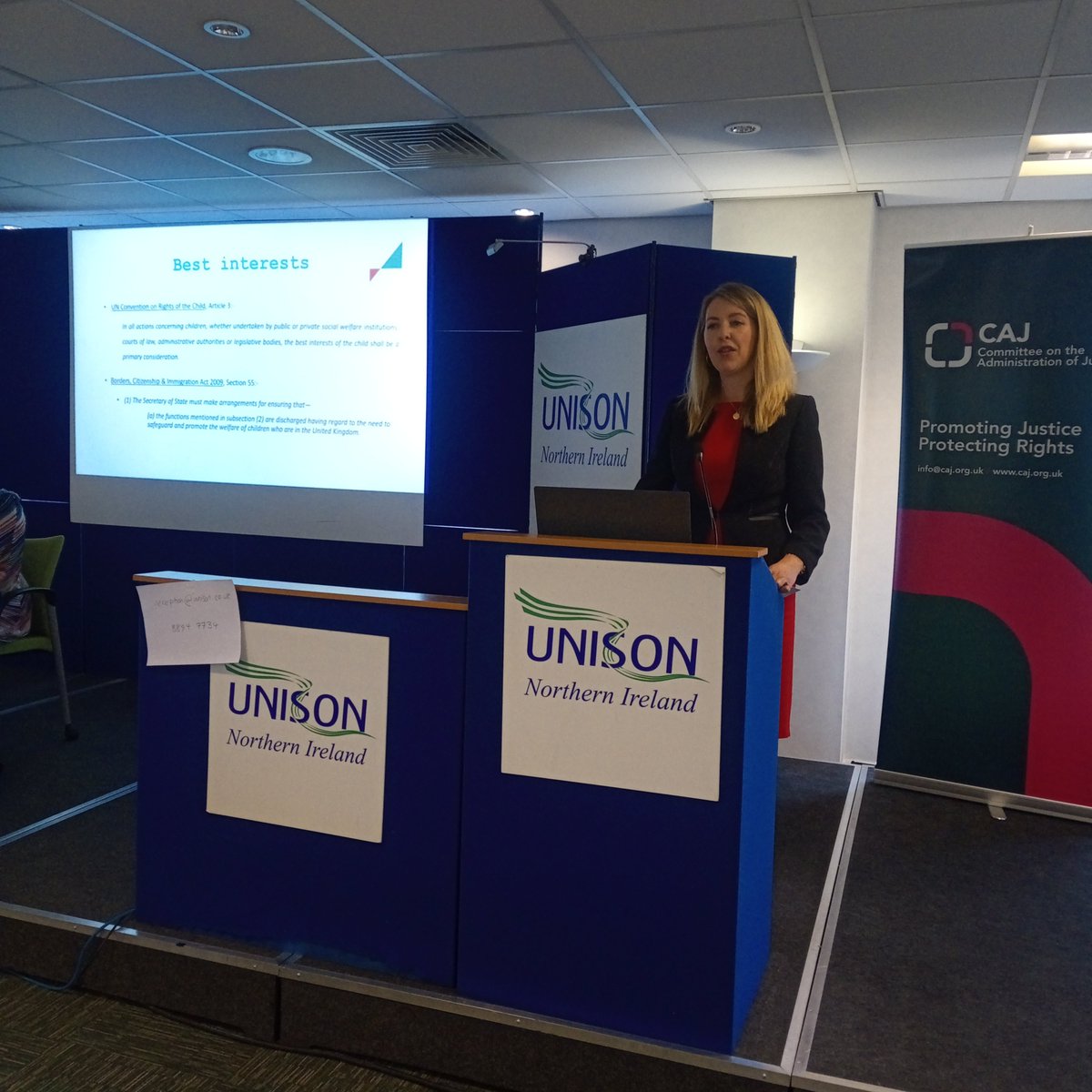 CAJNi's tweet photo. Now @MariaMcCloskey - formally Immigration Solicitor for @ChildLawCentre - is discussing child refugees. She says it is unimaginable what some of these children have experienced before the age of 18 and the process of seeking asylum can itself be retraumatising #FrontlineLessons https://t.co/7yEnoaFPND