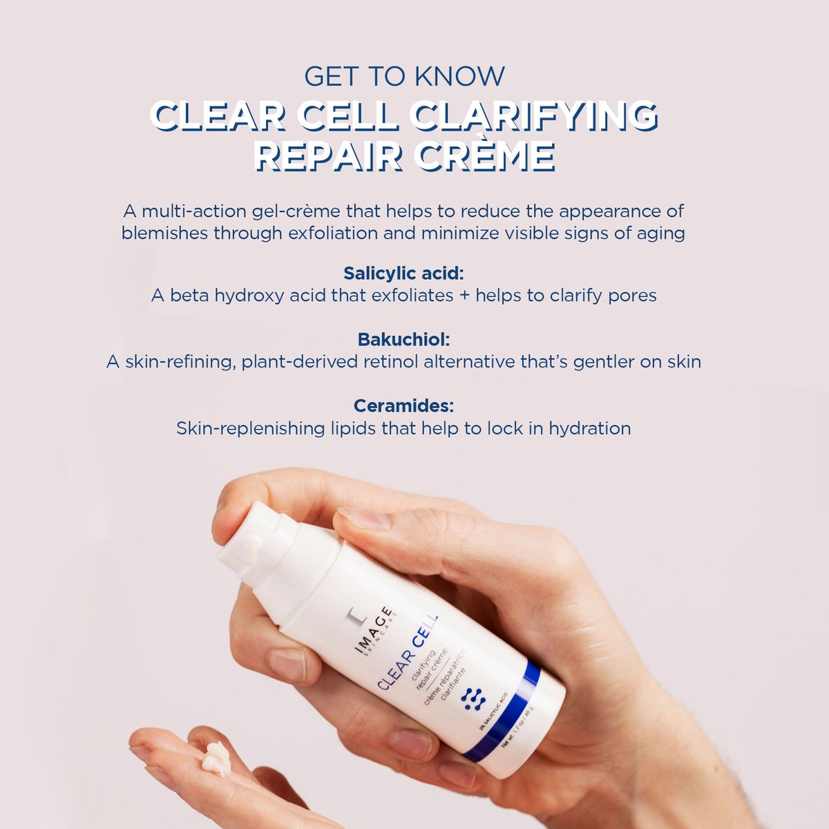 Let's get to know the Clean Cell Clarifiying Repair Creme 💙

💙 Salycylic acid 
💙Bakuchiot 
💙Ceramide

#Ingredients #SkincareIngredients #ImageSkincare