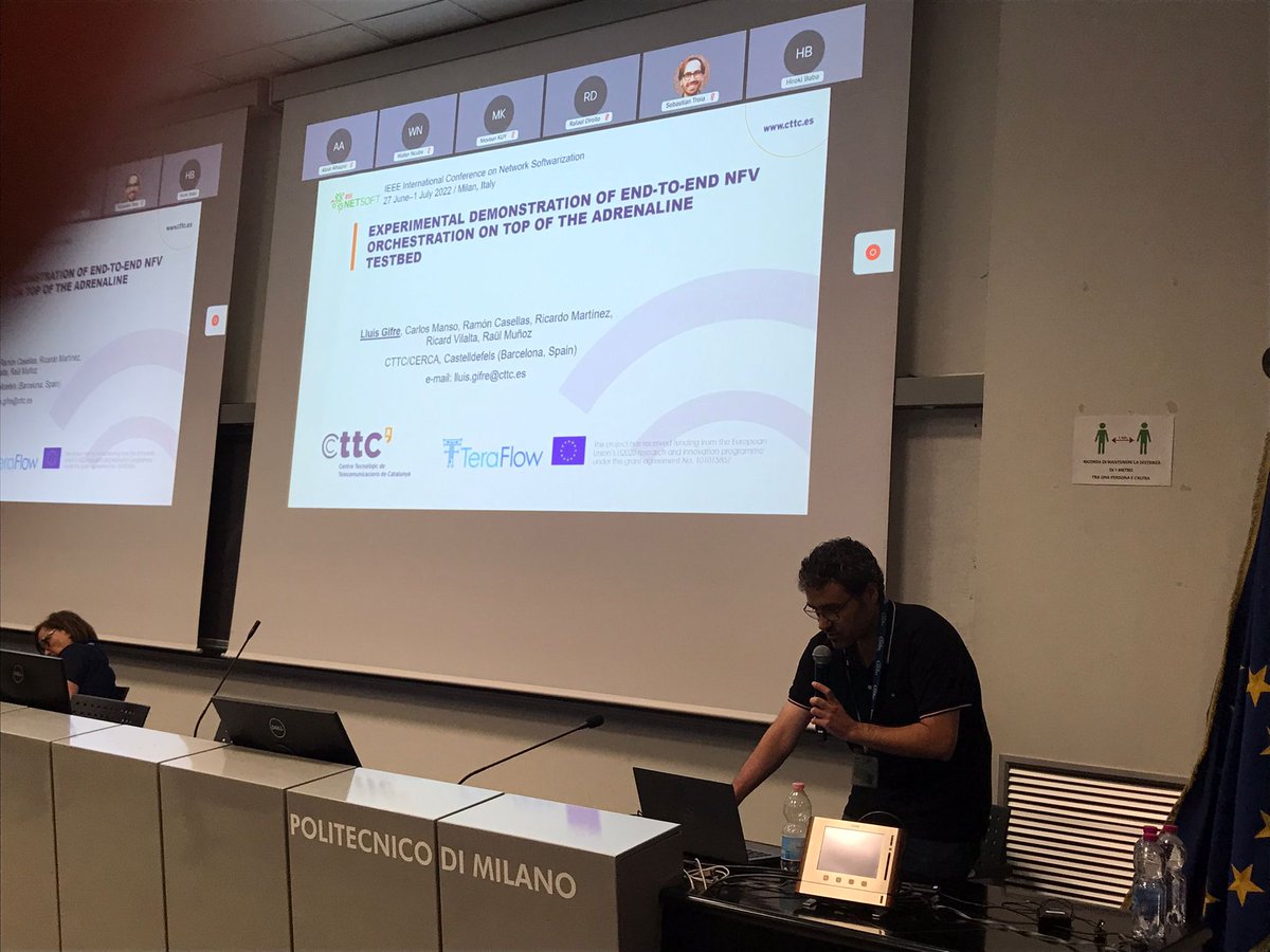 TeraFlow_h2020's tweet photo. @LluisGifre has performed a live demo today at #netsoft22 using @OpenSourceMANO and #ABNO in the @CttcTech ADRENALINE testbed https://t.co/zPh1vPO5TX