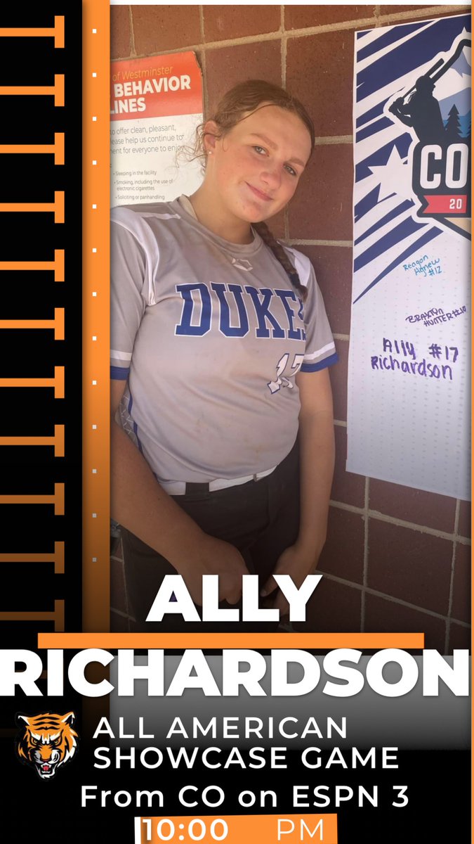 <a href="/fcthsathletics/">Fern Creek High School</a> Tiger Fans - watch our very own Junior Ally Richardson on ESPN3 tonight in an All-American Softball Showcase! 10pm EST!  #FCProud. Go Ally!!!