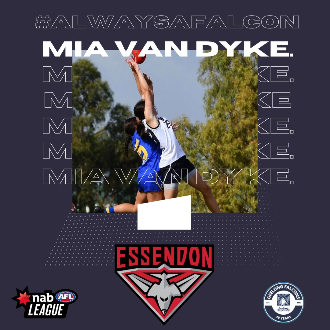 Geelong Falcons (@geelongfalcons) on Twitter photo Congratulations to Mia van Dyke who has been drafted at pick 46 by <a href="/essendonfc/">Essendon FC</a>! #alwaysafalcon Congratulations to Mia van Dyke who has been drafted at pick 46 by <a href="/essendonfc/">Essendon FC</a>! #alwaysafalcon