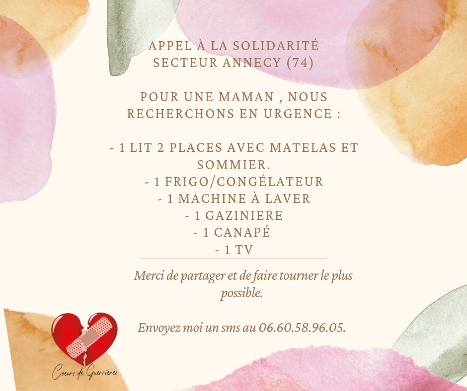 🚩URGENT 

Pour une maman qui n'a plus rien et qui nous a sollicité en urgence.
Nous faison appel à  la solidarité, et hous demandons de  partager.
Merci de m envoyer un sms au 06.60.58.96.05.
C'est de nouveau sur le secteur d'Annecy.🚩
