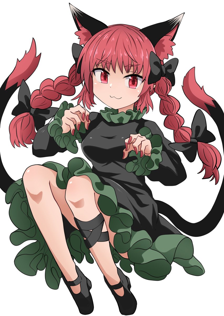 kaenbyou rin 1girl animal ears solo tail braid red hair dress  illustration images