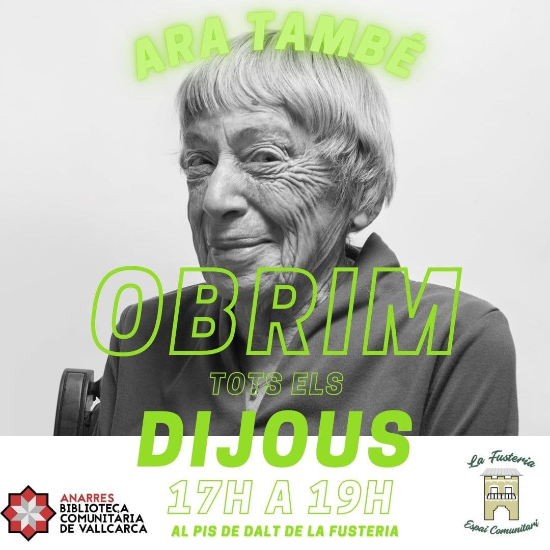 🕰 <a href="/AnarresVKK/">AnarresVKK</a> amplia horari!
🚀 Ara tembé pots viatjar a Anarres els DIJOUS 
ℹ️ T'esperem dissabtes com sempre de 11h a 14h i, a partir d'aquesta setmana i durant tot el mes de juliol, també els dijous de 17h a 19h