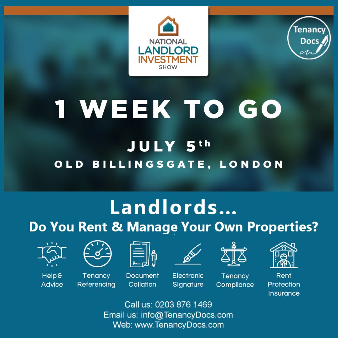 TenancyD's tweet photo. Less than a week to go.. 
A great opportunity to speak to experts in their fields about everything involved with being a Landlord.
For FREE tickets https://t.co/VDJ7MJ6JhL
See you there.
#tenancydocs #landlordinvestmentshow #tenancy #landlordsuk #landlordlife #oldbillingsgate https://t.co/LBNyUfY04V