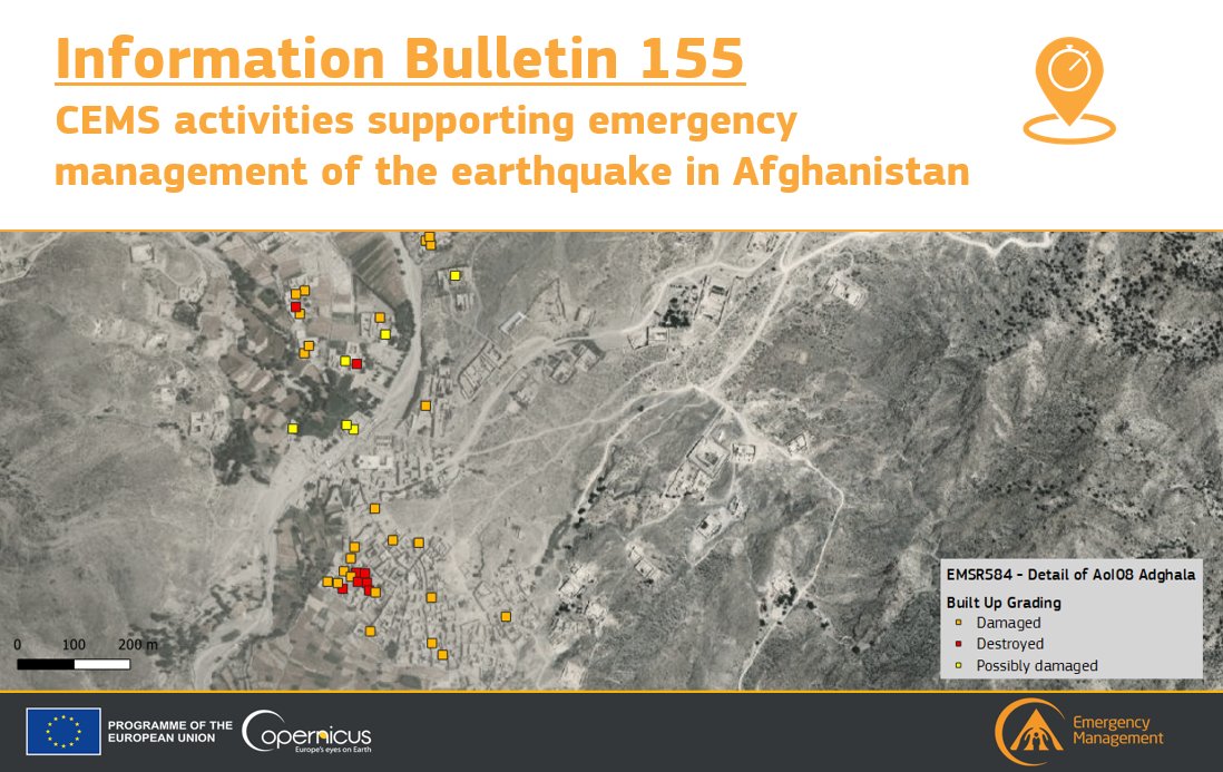📢A new Information Bulletin is out ❗️ Our IB details the activities carried out by our #RapidMapping team to monitor the damages caused by the disastrous #earthquake in #Afghanistan Read the article at🔗emergency.copernicus.eu/mapping/ems/in…