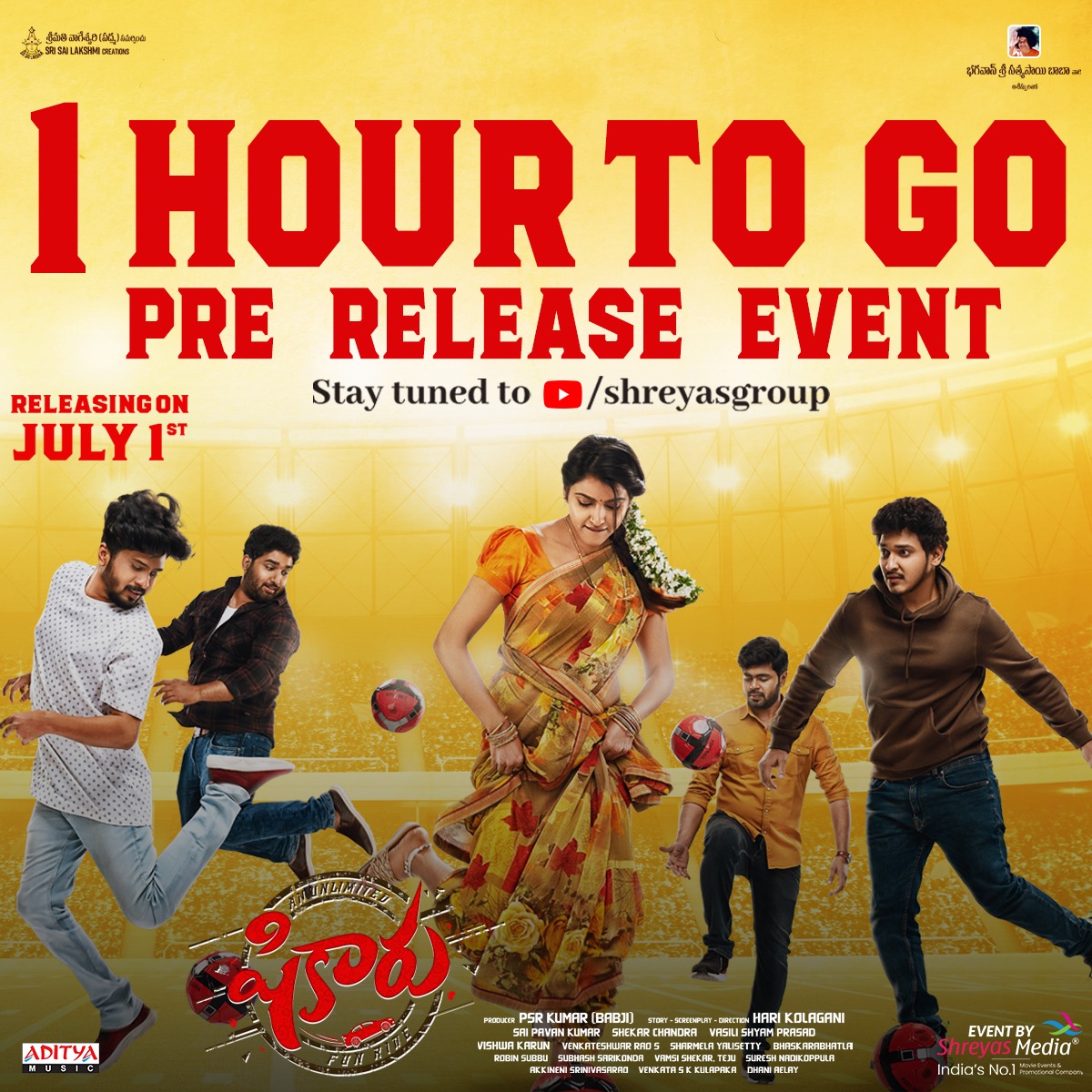 shreyasgroup's tweet photo. Make some time to Laugh😅
The Pre Release Press Meet Event of #Shikaaru in 1️⃣
hr🤩
Stay Tuned :
https://t.co/q7dFSkCdRw
#ShikaaruFromJuly1st
@SaiDhanshika #AbhinavMedishetti @dheerajaathreya #Tejkurapati #Sekharchandra @Thisisharikola1 #PsrKumar @sslcreations @shreyasgroup https://t.co/3I4EiCMiVO
