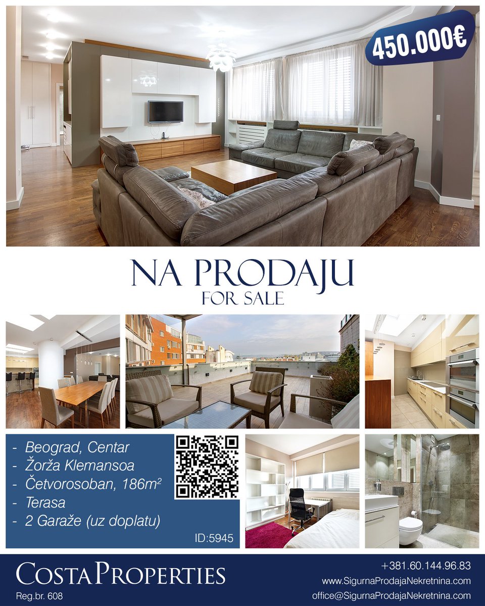 Na prodaju LUX, 4.0 stan, 186m² u centru Beograda sa dve garaže 
sigurnaprodajanekretnina.com/stan-oglas.php…

#nekretnine #beograd #prodaja #stanovi #realestate #Beograd #belgrade #sales #Apartment #Realtor #luxury #Srbija #Serbia #costaproperties #dorcol