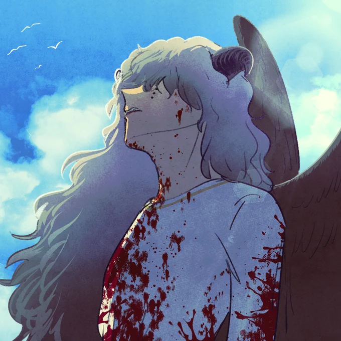 人間めっちゃ殺して堕天したアガリアレプト
「あァ…羽が黒くなっちゃったナ…」 #AandD 
