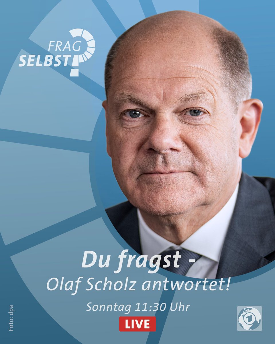 ARD_BaB's tweet photo. Du fragst, Olaf Scholz antwortet. Schick uns deine Fragen an den Kanzler: frag-selbst@tagesschau.de oder direkt hier als Kommentar. Antworten gibt's am Sonntag ab 11:30 Uhr live auf Facebook &amp; Youtube @tagesschau. #fragselbst https://t.co/ssnlfaqX5B