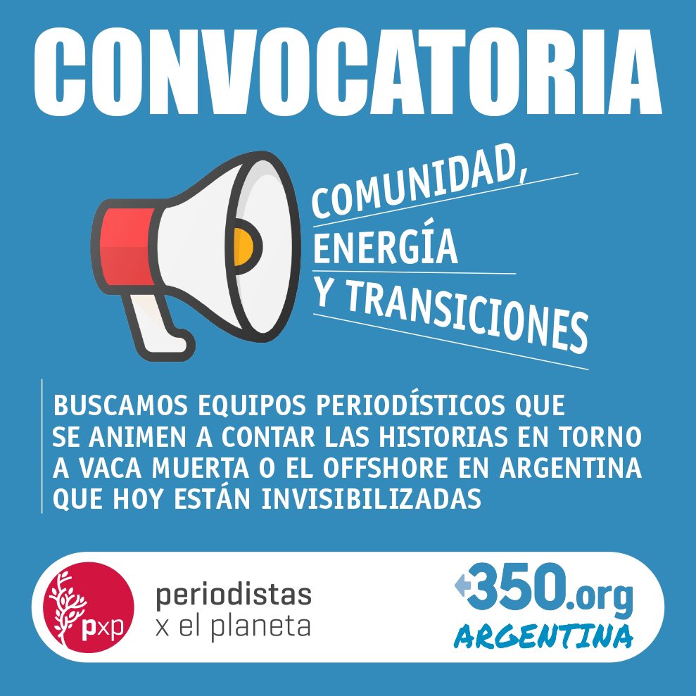 ‼️ Oportunidad para periodistas: buscamos historias inéditas sobre #VacaMuerta y el #Offshore en Argentina.
<a href="/PxP_LAC/">Periodistas x el Planeta</a> , <a href="/350AmLatina/">350 América Latina</a> y <a href="/350/">350 dot org</a> organizan una convocatoria imperdible; sumate, tenes tiempo hasta el 11 de julio.
Conocé más 👇
periodistasporelplaneta.com/blog/oportunid…