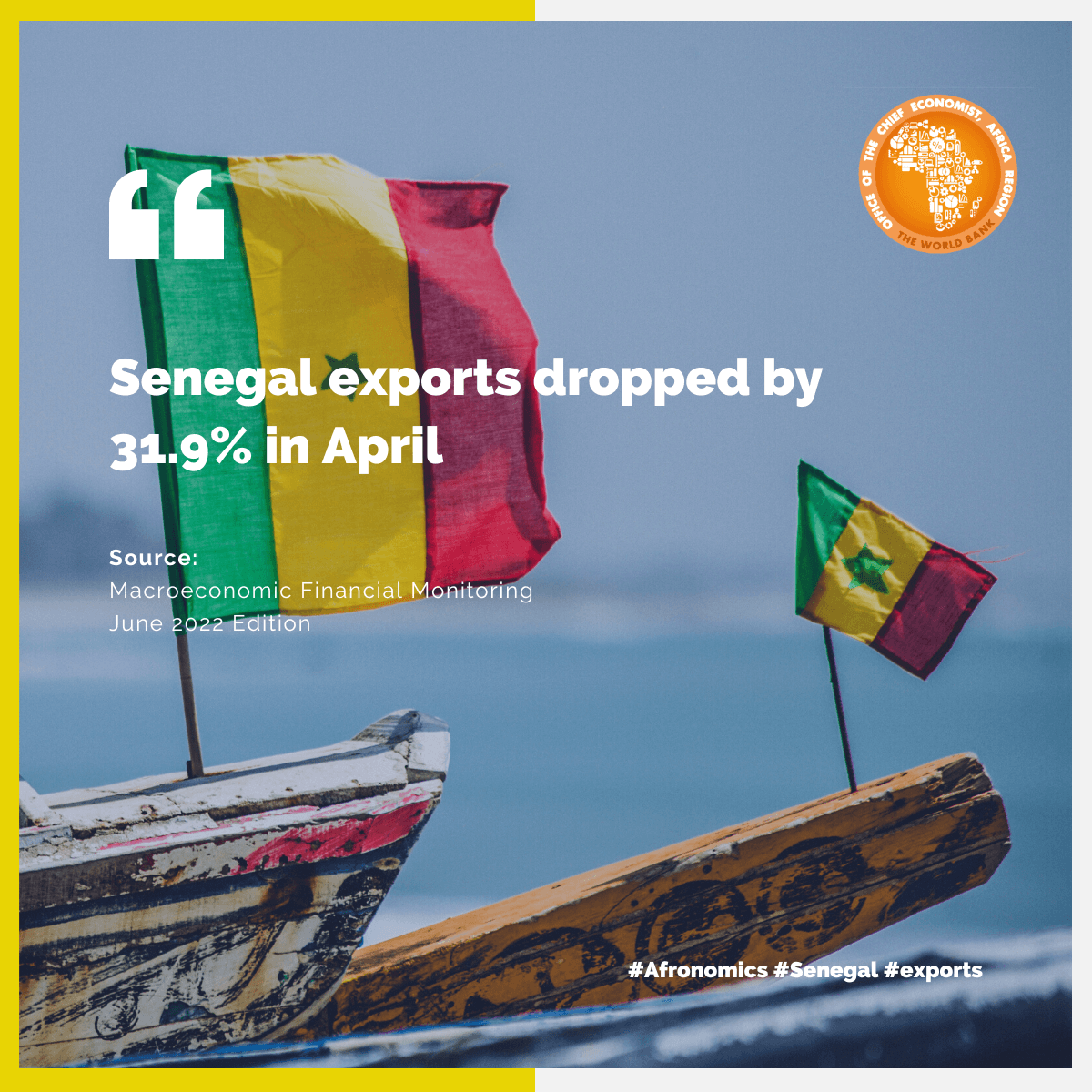 AlbertZeufack's tweet photo. In April, exports from Senegal stood at FCFA231.9bn against FCFA340.6bn the previous month, a decline of 31.9%. 
#Afronomics #Senegal #exports https://t.co/riviLEJ4ee