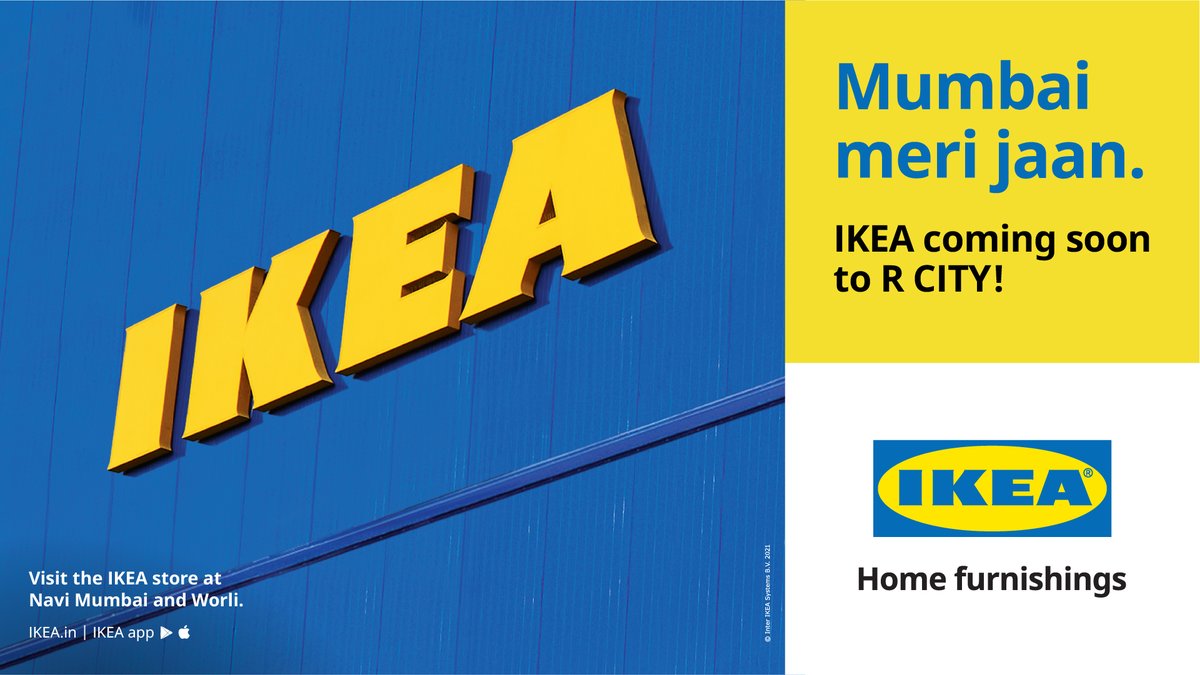 IKEAIndia's tweet photo. Mumbai meri jaan... a big hej to you!
We are opening our newest home in town in @RCityMall, Ghatkopar. Get ready to shop over 7000+ home furnishing products and indulge in a wide range of Swe-desi delicacies. Stay tuned for more details! https://t.co/FqxB90dJOO https://t.co/gBPsRUgJdc