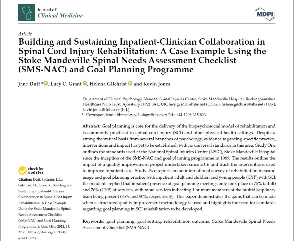 Hot off the press, full paper-mdpi.com/2077-0383/11/1… outlining the <a href="/SMSNACGoalPlan/">Stoke Mandeville Spinal NAC and Goal Planning Prog</a> &amp; <a href="/ACT2improve/">NHS QSIR</a> project, also the international goal planning survey finding that inpatient inclusion in goal planning is not universal.Thanks <a href="/ISCoSmeetings/">ISCoS Meetings</a> for sharing the survey <a href="/BucksHealthcare/">Buckinghamshire Healthcare NHS Trust</a>
