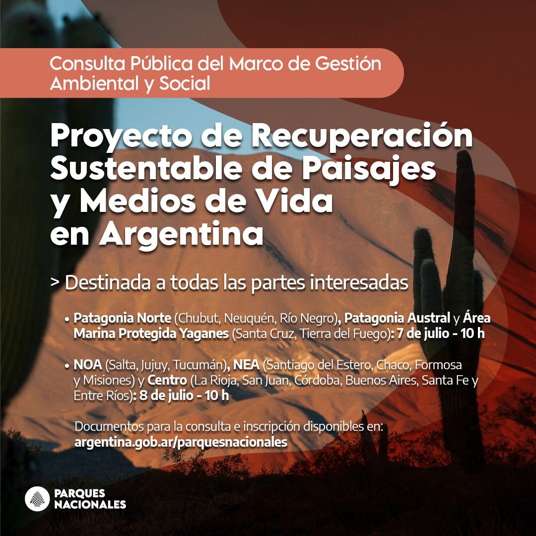 PNPreDelta's tweet photo. 🔺Consulta Pública del Marco de Gestión Ambiental y Social🔻 

🔸Parques Nacionales los invita a participar del Proyecto de Recuperación Sustentable de Paisajes Y Medios De Vida en Argentina, que está destinada a todas las partes que les interese: https://t.co/3w1X5bImNy