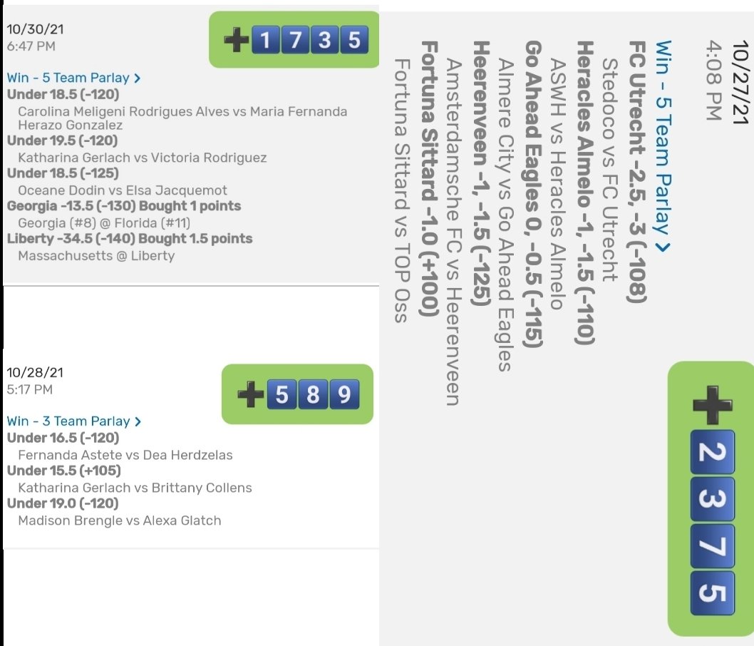 10/27-30/2021
3️⃣-Parlays Wins, 4️⃣6️⃣.5️⃣1️⃣units
 #Soccer #Football #Tennis #MultiSportParlays #MultiDayParlays .... #Parlays 
#Overs #Unders #Spreads 
#GamblingTwitter #SportsPicks