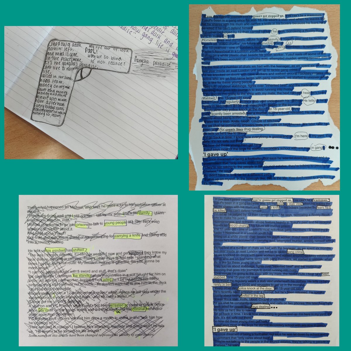 ReytGoodMiss's tweet photo. @MO_WalesHS amazing blackout poetry today from Y9! Some really powerful poetry created in response to the exploration of poetry used to speak to society. @WalesEnglish https://t.co/d265mzCSKW