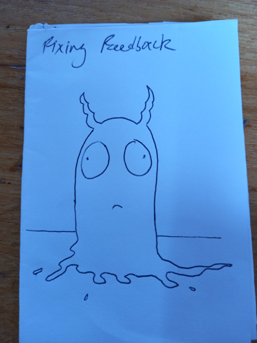 Thought-provoking workshop on feedback by <a href="/HotCupOfTeaPls/">Ceri</a> - here's my "feedback monster"! #agilecam