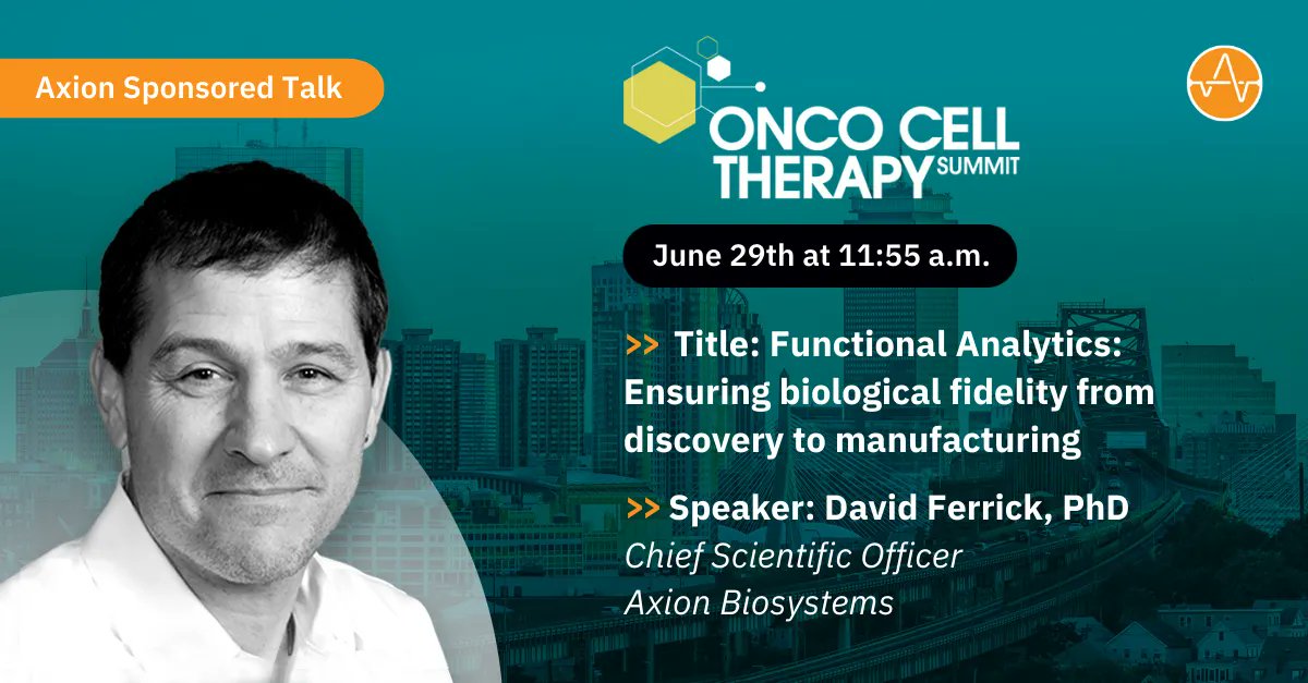 axionbio1's tweet photo. 🗓️Today, June 29, at 11:55 AM hear Axion's Chief Scientific Officer David Ferrick, PhD, present "Functional Analytics: Ensuring biological fidelity from discovery to manufacturing" at the Onco Cell Therapy Series! @kr_octs 
#immunotherapy #oncology #celltherapy #biotech https://t.co/e6tmpz9vqf