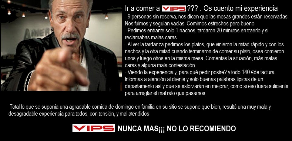 No recomiendo <a href="/VIPS/">VIPS</a> dada la esperiencia sufrida. Su dep. de atención al cliente, bien, pero solo buenas palabras, típicas pero que en nada solucionan el problema habido