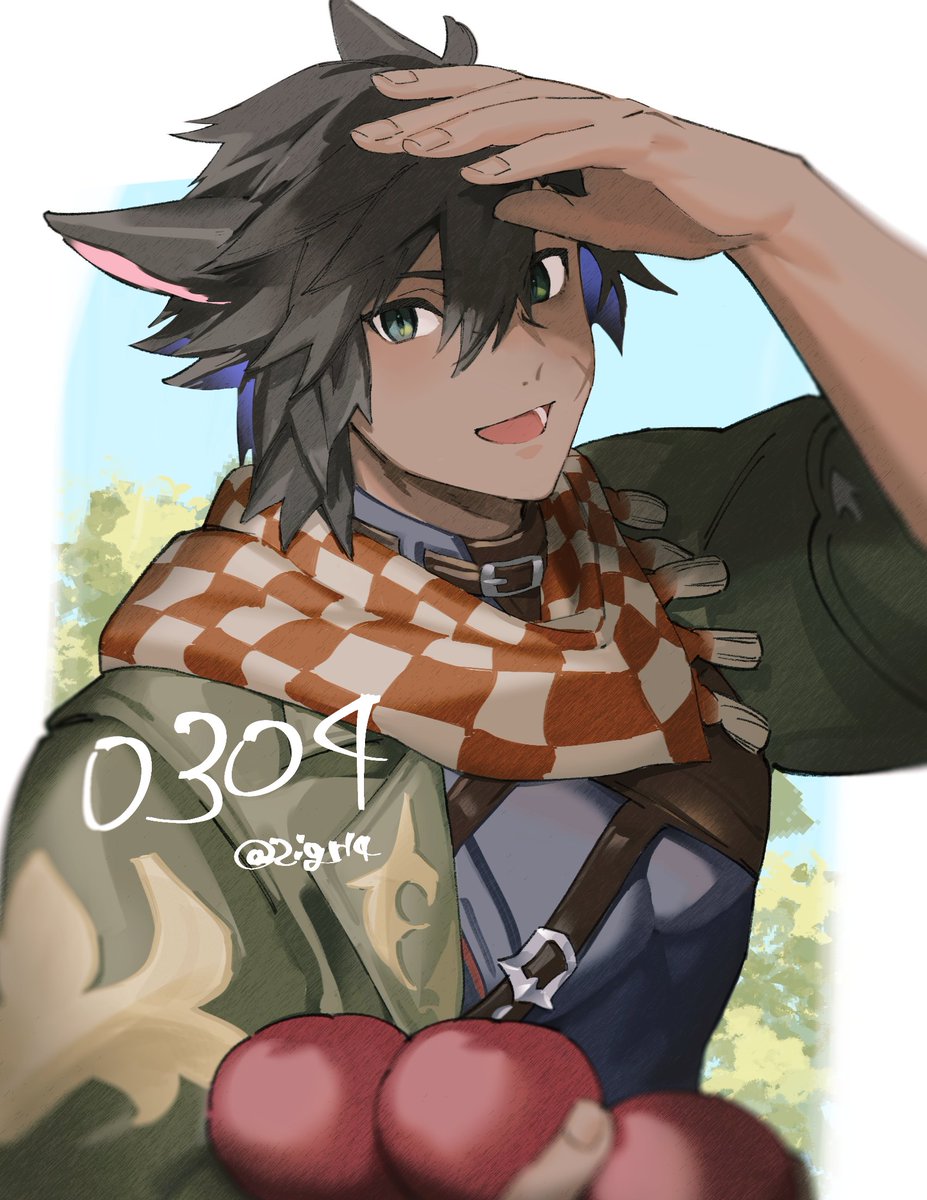 avatar (ff14) 1boy male focus tank top toned male animal ears scar on arm cat boy  illustration images