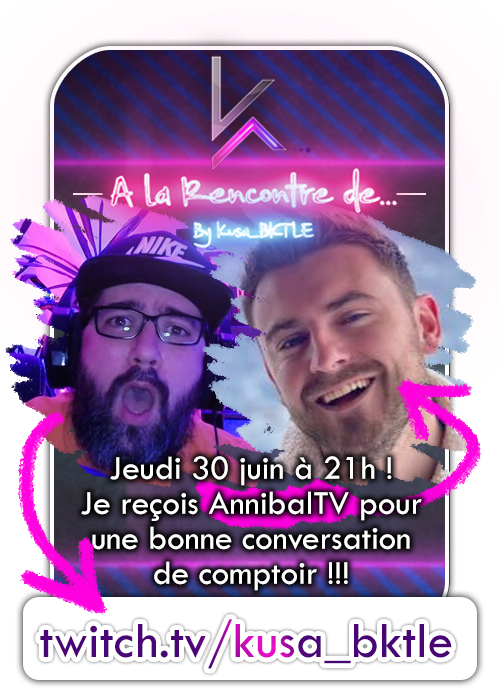 KusaData's tweet photo. LE RETOUR !!!
Rendez-vous à 21h sur twitch dans le numéro 53 d' "A la Rencontre de...", je reçois @AnnibalTV pour un moment d'échange sur le monde du stream mais pas que....go sur https://t.co/XgJueqCGSP 
#twitch #emission #live #twitchfr #alrd #RDV #leK #interview #comptoir https://t.co/WLpAfHO1T2