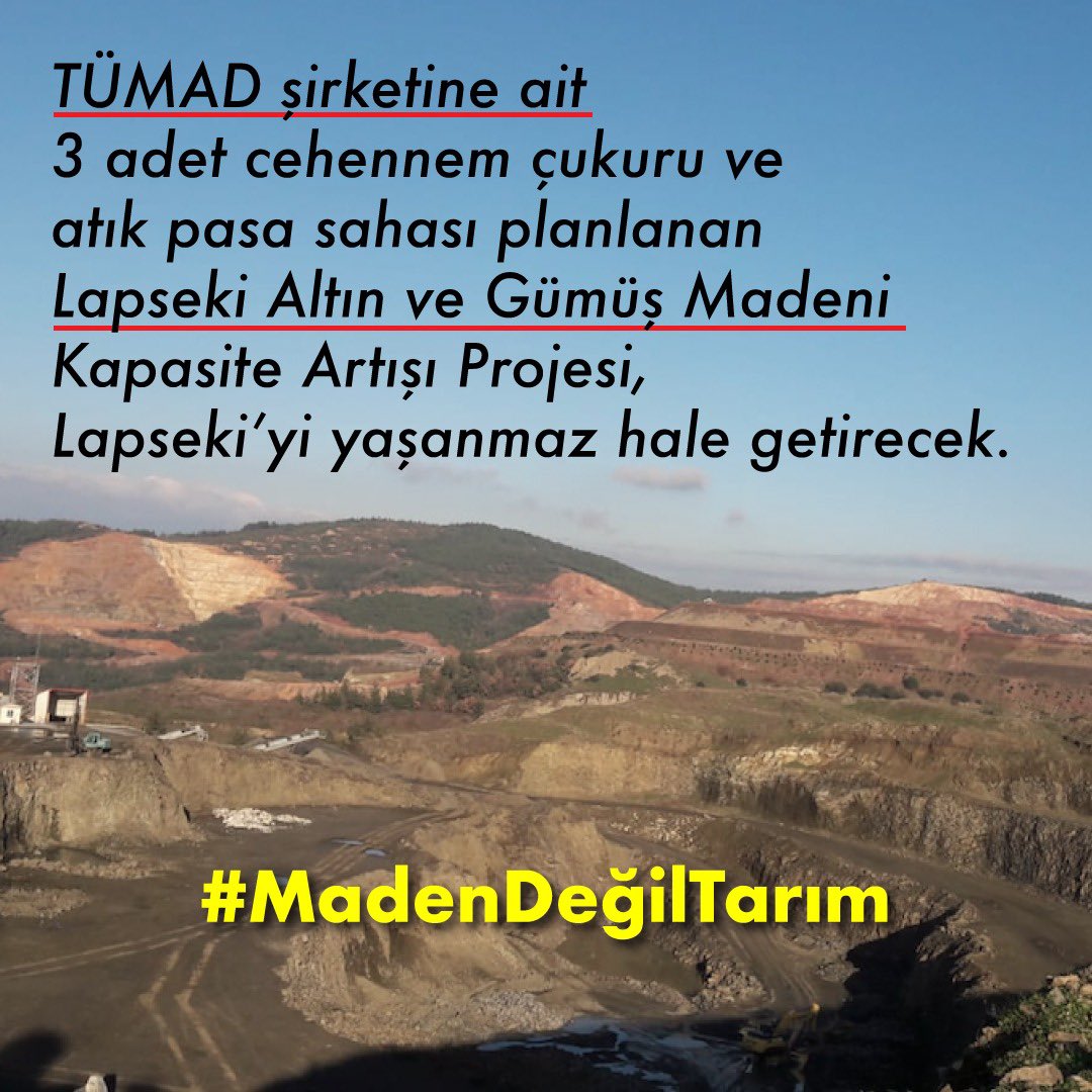 Nurol Holding'e ait TÜMAD Madencilik, Çanakkale Lapseki'de 2. altın madeni projesi için bakanlığa başvurdu. 429 hektar orman, milyonlarca canlı ve tarım alanları maden uğruna feda edilemez. Lapseki'de maden istemiyoruz. #MadenDeğilTarım @csbgovtr @murat_kurum @OGMgovtr @TCTarim