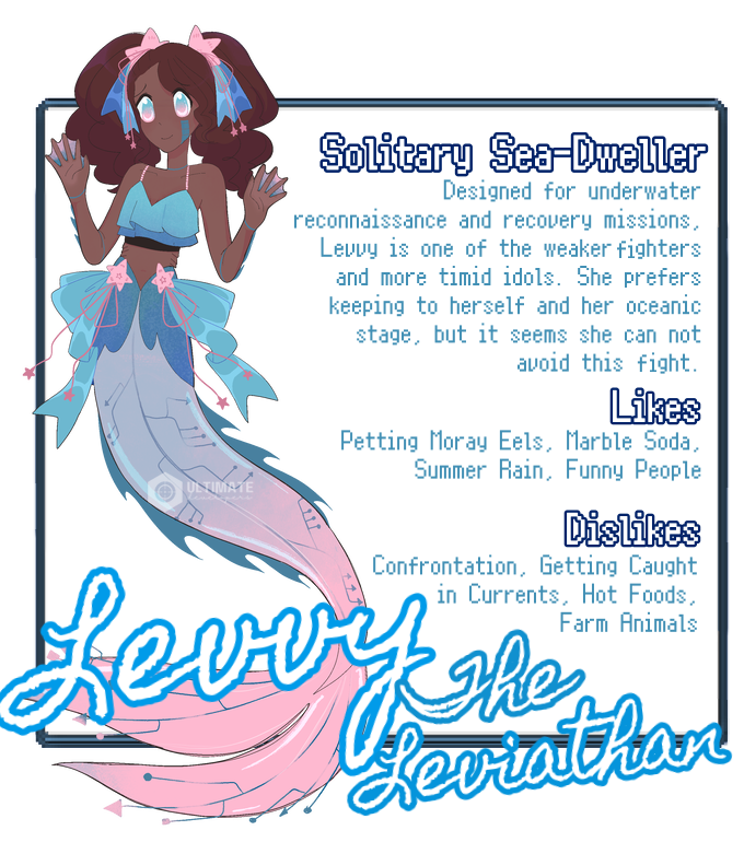 IdolHellGame's tweet photo. Meet our game's first boss, Levvy! Shy and not a fan of conflict, she won't put up too much of a fight🐟 #BulletHell #IdolHellGame!🎀 #UltimateDevelopers #IndieDev  #TouhouLike #Anime #GameDev #IndieGame https://t.co/yZuoMS80Fm